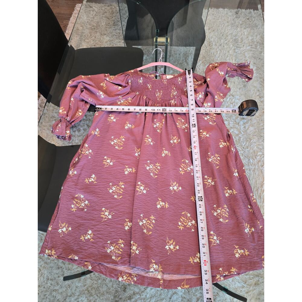 A New Day Babydoll Dress XS Purple Floral Smocked Balloon Sleeve Party/Cocktail - Picture 12 of 12